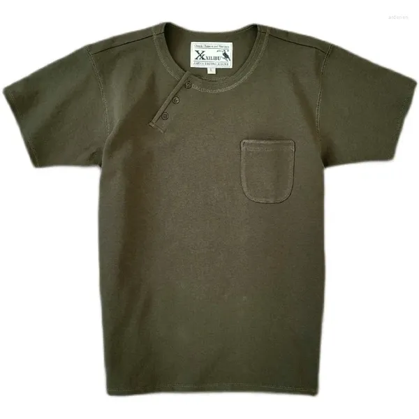 T-shirt da uomo T-shirt da uomo maniche corte tasca colletto con bottoni verde militare abbigliamento da lavoro vintage streetwear estivo