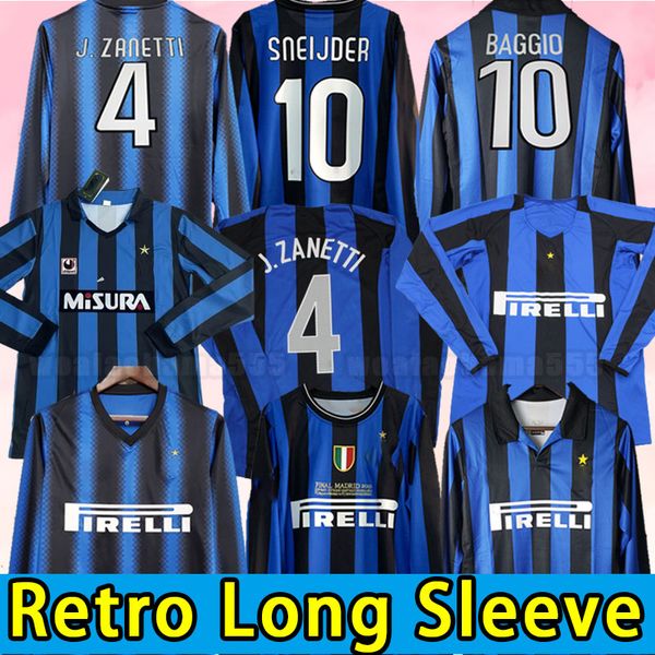 Manica lunga sneijder zanetti classiche inter retrò maglie da calcio djorkaeff milito pizarro djorkaeff adriano calcio maglietta 09 10 11 98 99 2009 2010 2011 1998 1999 1999