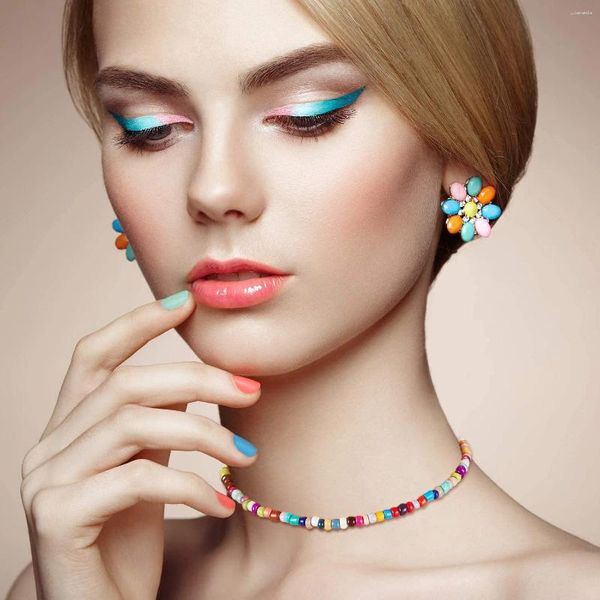 Gargantilha moda simples doce colorido frisado encantador colar para mulheres bohemia acrílico semente grânulos acessórios de fio