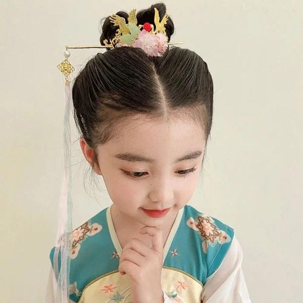 Saç Aksesuarları Korse Tassel Po Props Çocuklar Hanfu Saç Penisi Antik Stil Taç Saç Modeli Tasarım Çiçek Çubuğu