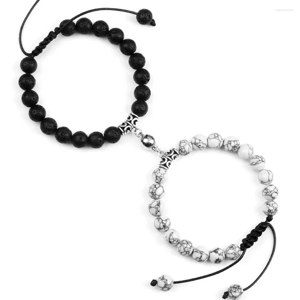 Strang 2 teile/satz Handgemachte Natürliche Tigerauge Onyx Perlen Armbänder Magnet Anziehung Liebhaber Charme Paar Einstellbare Schmuck Geschenk