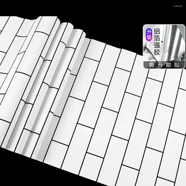 Обои Белый Кирпичный Обои Наклейка Рулон DIY Самоклеящиеся Гостиная Домашняя Кухня Ванная Комната Декоративные Обои Алюминиевая Фольга Нижняя часть