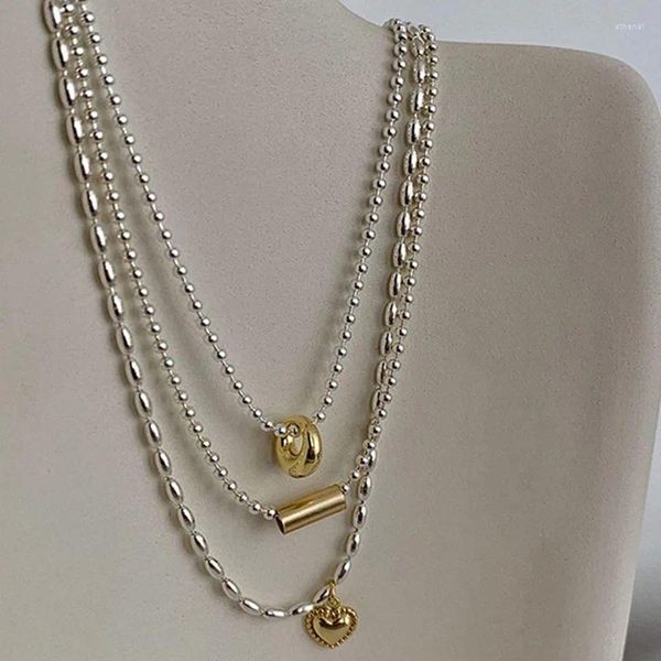 Pingente colares kpop ouro cor coração geométrico redondo metal neckalce para mulheres meninas vintage clavícula corrente 2023 jóias de casamento presentes