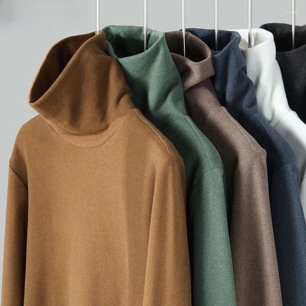 Felpe con cappuccio da uomo coreano uomo donna moda manica lunga caldo solido collo alto in pile pullover felpe 2023 autunno inverno abbigliamento