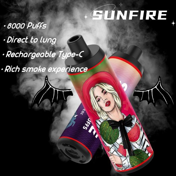 2023 Beliebte Sunfire Tornado 8000 Airflow Control Einweg-Vape-Gerät Großhandel 7000 9000 10000 Puffs Zerstäuber Elektronik Limette Cola Wassermelone Eis 10 Geschmacksrichtungen