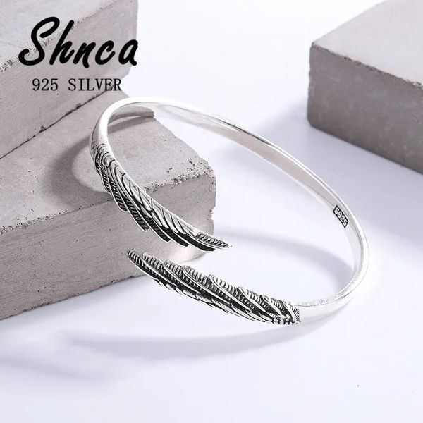 Armreif Thai Silber Vintage 925 Sterling Feder Engelsflügel Offenes Charm Armband Armreifen Für Frauen Mädchen LB021 231016