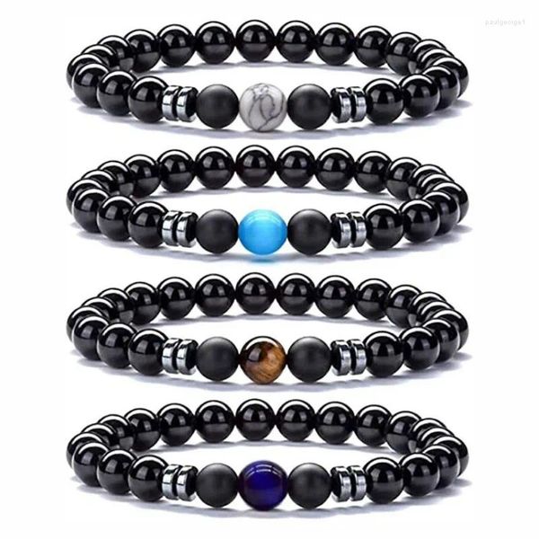 Filo 15 pezzi braccialetto di perline nero opaco ematite opale occhio di tigre pietra elasticità per gioielli da donna