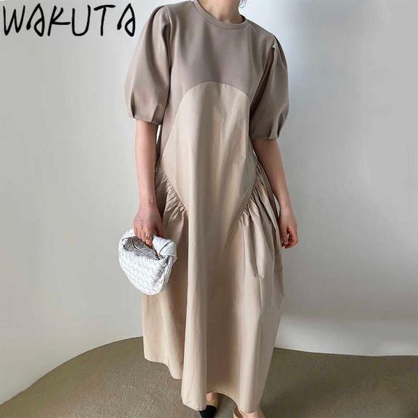 WAKUTA Moda Verão Mulheres Vestido Coreano Designer Elegante Vestidos Casual Elegante Império Longo Maxi Vestidos para Senhoras 2105292506