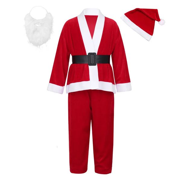 Kleidung Sets Kinder Jungen Weihnachtsmann Kostüm Anzug Plüsch Vater Ausgefallene Kleidung Weihnachten Cosplay Requisiten Kinder Mantel Hosen Bart Gürtel Hut Weihnachten Set 231017