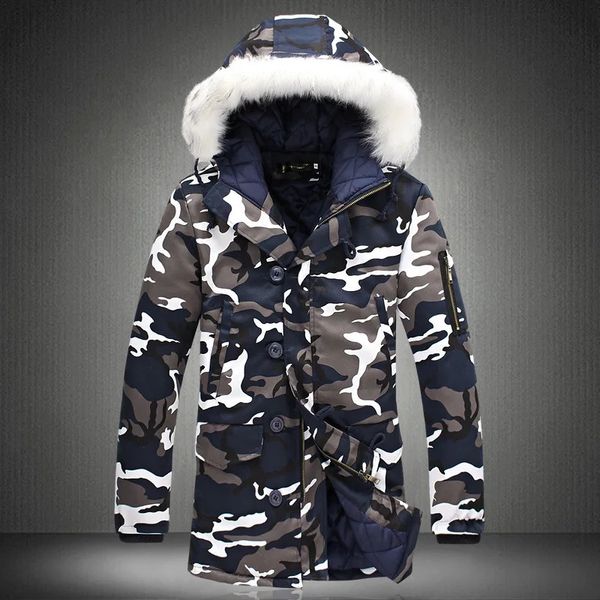 Piumino da uomo Parka Cappotto invernale da uomo Parka Homme 5XL Giacca mimetica da uomo Grande collo di pelliccia Moda Cappotti medio lunghi 231017