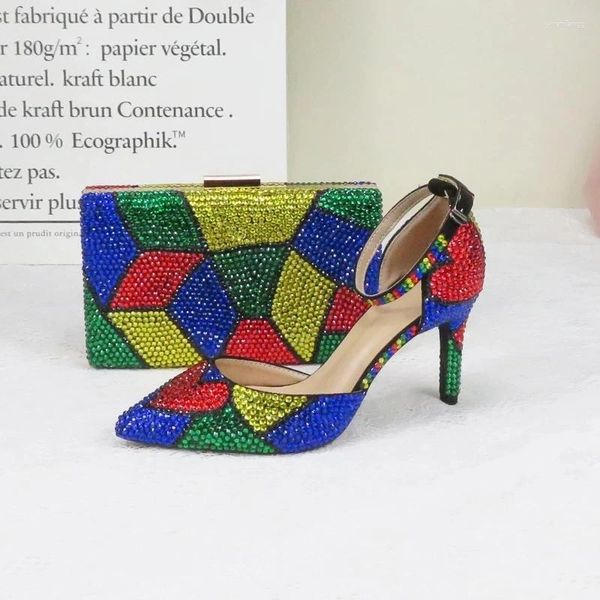 Sandálias verão mulheres vestido de festa sapatos com saco cores misturadas cristal senhoras casamento strass bolsa noiva