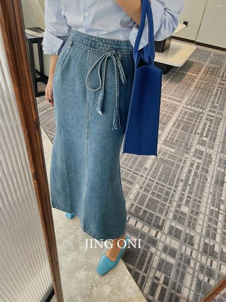 Gonne Gonna lunga di jeans Donna 2023 Abbigliamento Vintage Elegante stile coreano Y2K Moda One Piece Tulle Jeans Cargo Luxury Vita alta Blu