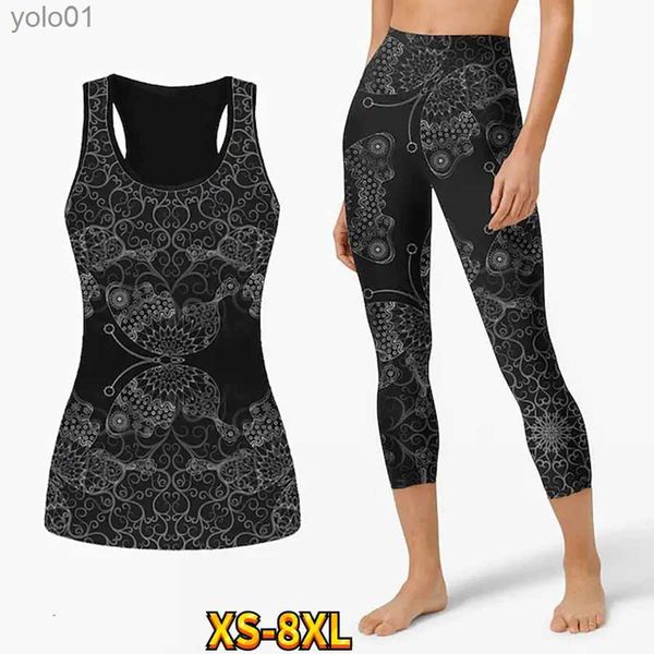 Tute da donna Pantaloni da yoga da donna stampati Set Abbigliamento casual traspirante ad asciugatura rapida Pantaloni sportivi casual Set da palestra XS-8XLL231017