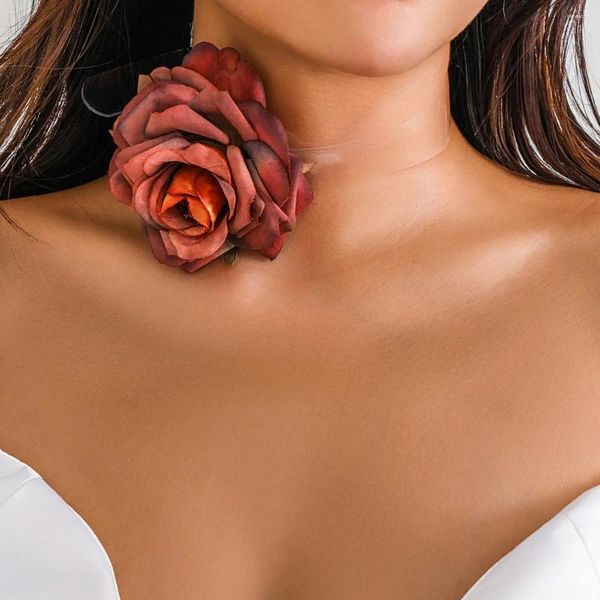 Girocollo Ailodo Collana romantica con grandi fiori di rosa per le donne Regalo di gioielli di moda con catena in plastica trasparente per feste