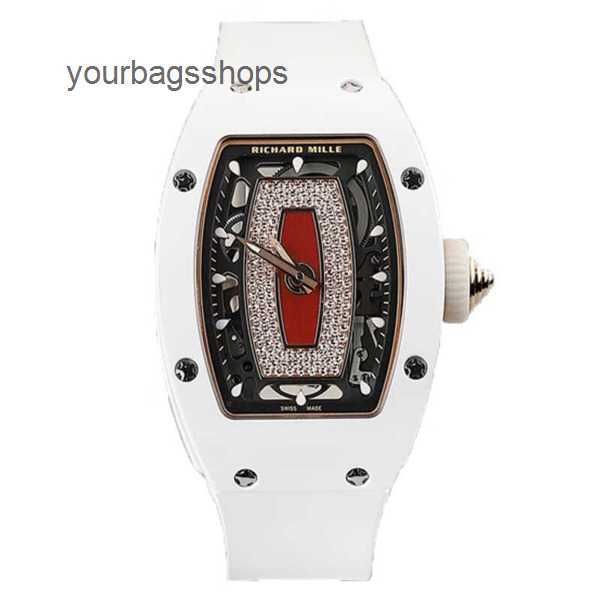 Herren-Quarz-Armbanduhr Swiss RM Armbanduhr Rm07-01 Red Lip White Ceramic Side Rose Gold Plate Face Full T Diamond G3CW