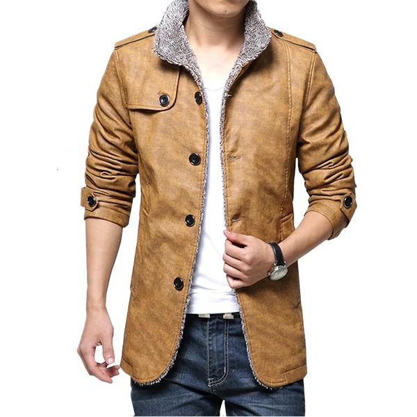 Jaquetas masculinas outono inverno cor pura mais veludo homens de mangas compridas jaqueta de couro falso cinza cáqui moda negócios casual homens casacos 231013