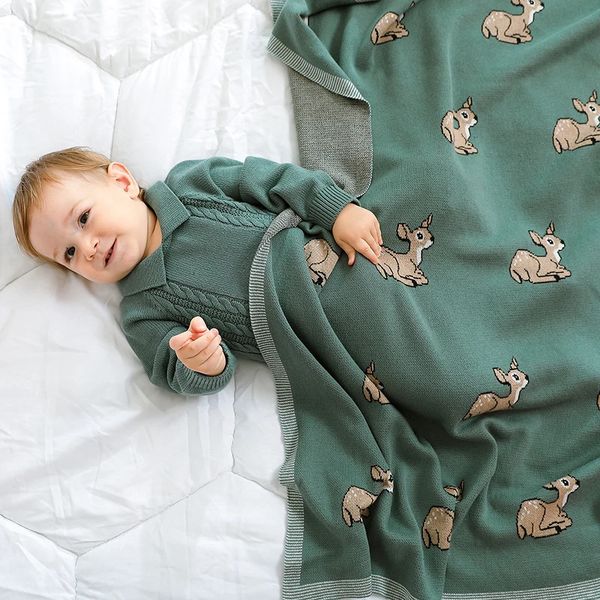 Colchas de bebê cobertores de malha nascidos meninos meninas algodão swaddle envoltório colchas infantil criança verde jogar tapetes 100 * 80cm crianças capas 231017