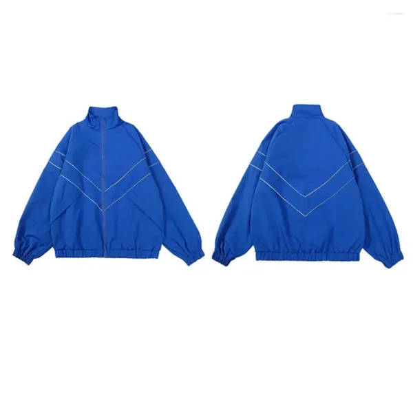 Jaquetas masculinas reflexivas jaqueta listrada casual streetwear gola manga longa sólida para a primavera