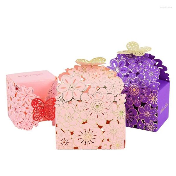 Envoltório de presente 10 pcs flor borboleta caixa de doces diy pacote de papel caixas de embalagem de casamento suprimentos crianças aniversário chá de bebê decoração