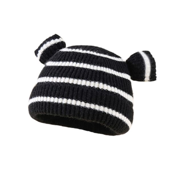 Inverno crianças gorro chapéus crianças gorros mais grossos adorável urso orelhas de malha listrado boné meninas meninos velo-forrado mais quente gorro casual boné