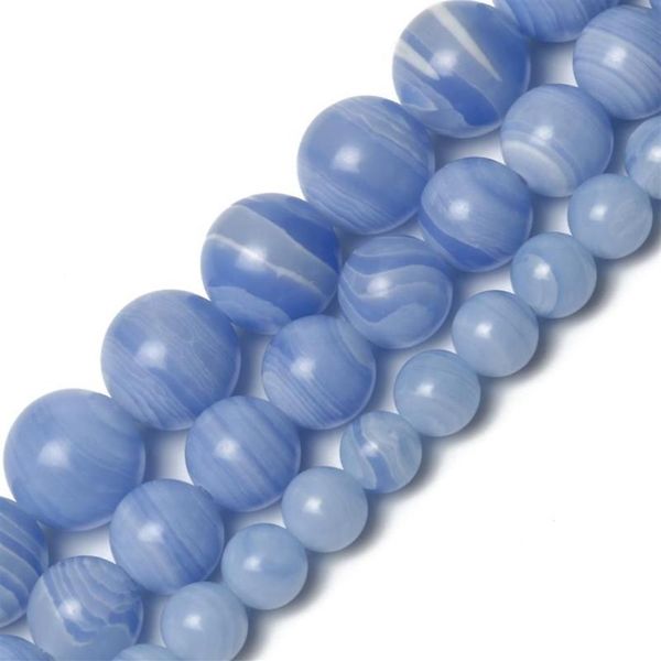 Outras contas de pedra natural azul renda ágata redonda solta para fazer jóias bordado diy encantos pulseira 6 8 10mm275a