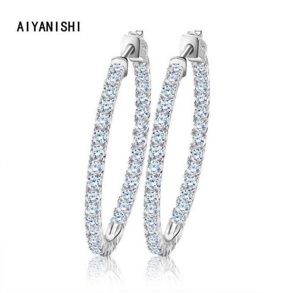 Aiyanishi real 925 prata esterlina clássico grande hoop brincos luxo sona diamante hoop brincos moda simples presentes mínimos 220108265g