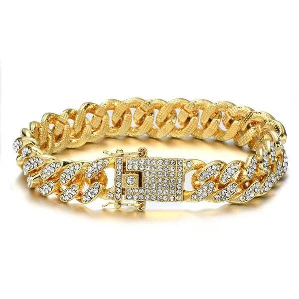 Bracciale a catena a maglie cubane gioielli da uomo Bling Hip Hop diamante ghiacciato Catene rapper in oro argento Gioielli di lusso da donna braccialetto con ciondolo street rap