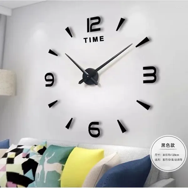 Relógios de parede 2023 Grande Relógio Quartz 3D DIY Decorativo Cozinha Acrílica Espelho Adesivos Oversize Home Decor