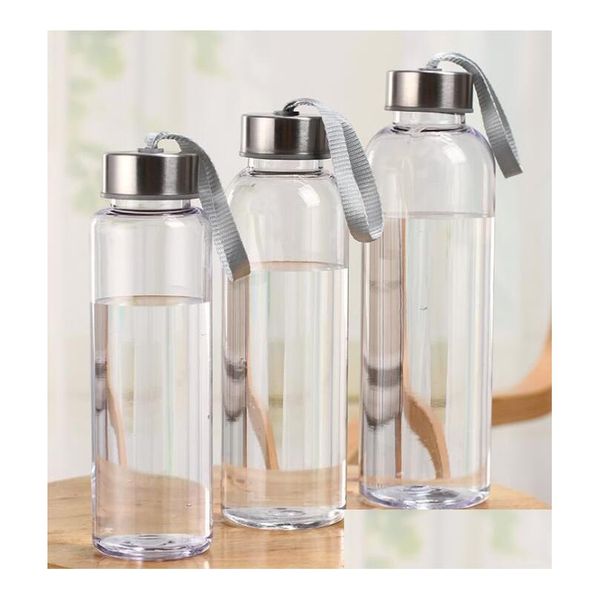 Bottiglie d'acqua da 300 ml da 400 ml da 500 ml bottiglie d'acqua sportive esterne in plastica tazze di perdite rotonde trasparenti con corda di portata portatili portatili c dhhtz