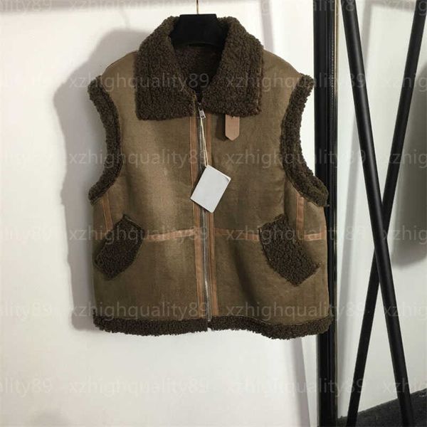 Kadın Vest Kadınlar Sonbahar Ceket İnce Moda Top Patchwork Çizgili Deri Kuzu Kürk Kuru Kolsuz Yakışıklı Vese Günlük Açık Sıcak Giyim Tasarımcı Yelek