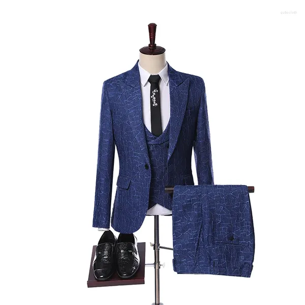 Abiti da uomo Costume Homme Mariage 3 pezzi Abbigliamento uomo Real Pos Tailor Made Blu Eleganti costumi da smoking formali Cappotto Pant Design Ultimi