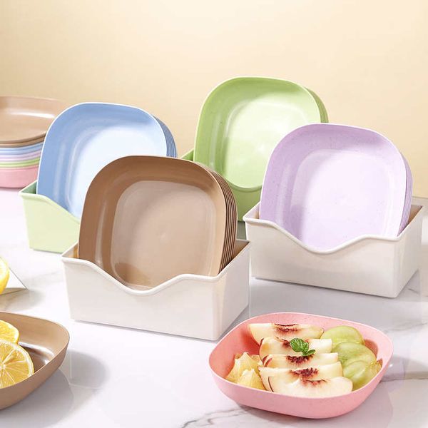 Piatto in plastica per ossa Piatti per frutta Piattino a forma rotonda Ecologico Makaron Colori solidi Famiglia Cucina domestica Stoviglie per pane Snack Torta di scarto Vassoi per bistecca di pollo