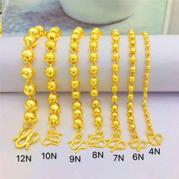 Anhänger-Halsketten HOYON Herrenschmuck, runde Perlenkette, 18 K Gelbgold, solide, glänzende Buddha-Perlen-Anhänger für Hochzeit 231017