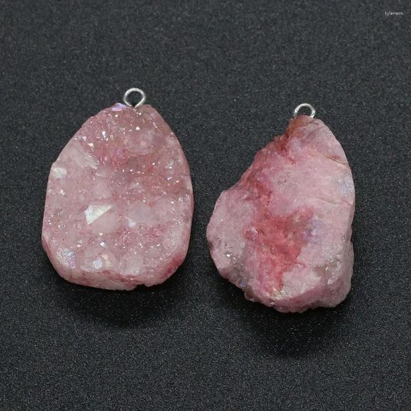 Colares Pingente Natural Rosa Druzy Ágata Pingentes Encantos Pedra Irregular DIY Para Colar Ou Fazer Jóias 20x25-23x30mm