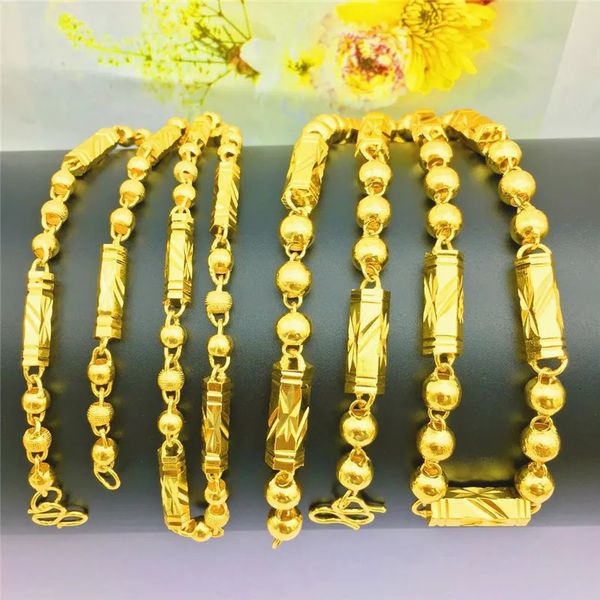 Ожерелья с подвесками HOYON, цвет 14-каратного золота, мужские ювелирные изделия, шестиугольные ожерелья для женщин, 68 мм, ожерелье из бисера, 50 см, 60 см, длинная свадебная цепочка 231017