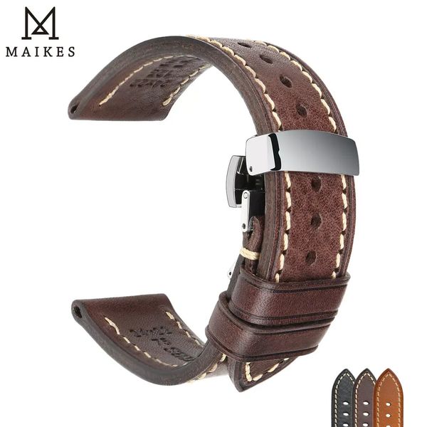 Assista Bandas Top Quality Leather Watchband Marrom Real Italiano Bezerro Watch Band 18-26mm com Solid Automatic Butterfly Buckle Watch Straps 231016