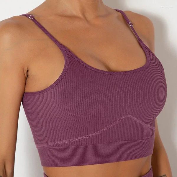 Serbatoi femminili senza saldatura da yoga sexy reggiseno raccolta shock -hock idret da donna spandex strip strip sriw slitleveles soft slim running workout