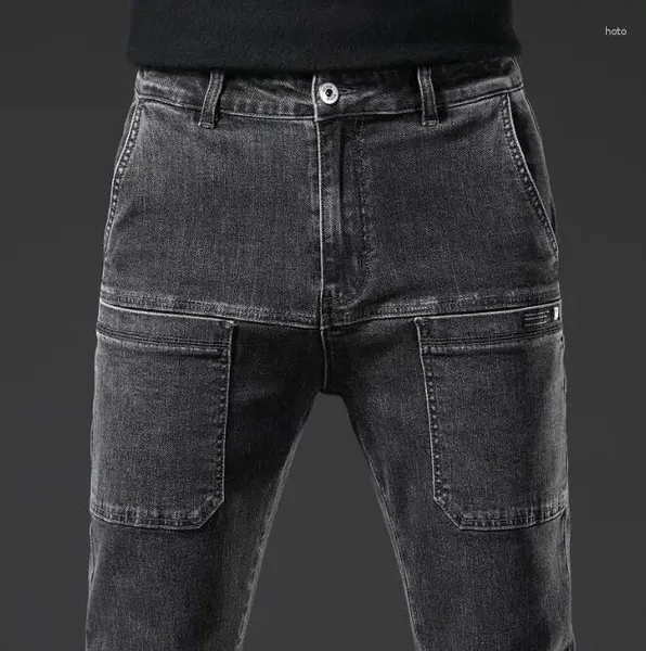 Herren-Jeans, Herbst- und Winter-Modeprodukt, elastisch, rauchgrau, strapazierfähig, gewaschene Retro-Hose