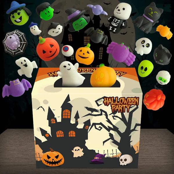 Halloween-Spielzeug 24 Teile/schachtel Halloween Kawaii Mochi Squishy Spielzeug Cartoon Kürbis Geist Soft Squeeze Stress Reliever Spielzeug Happy Halloween Kinder Geschenke 231016