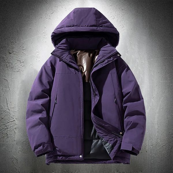 Homens Down Parkas Roxo Puffer Jaqueta Homens Com Capuz Algodão Acolchoado Jaquetas Corta-vento Impermeável Ao Ar Livre Caminhadas Trekking Parka Casacos 231017