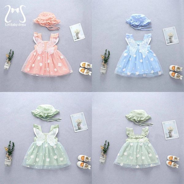 Abiti da ragazza 2 pezzi / set dolce neonata principessa festa filato abito da sera senza maniche bambino carino ali vestiti per bambini invia cappello da 0 a 3 anni bambini 231016