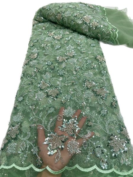 Ultime rete francese tulle pizzo perline ricamo paillettes tessuto di lusso 5 metri donne africane abito da sposa cucito da sposa nigeriano signora moderna alta qualità 2023 KY-9028