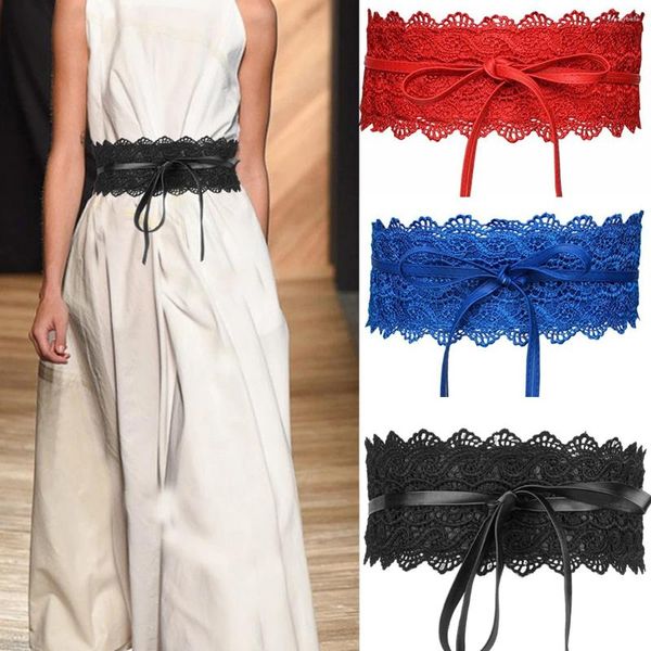 Cintos moda cintura cincher mulheres vestido bowknot banda faux couro renda ampla decoração cinto cinto bandagem vermelho branco preto