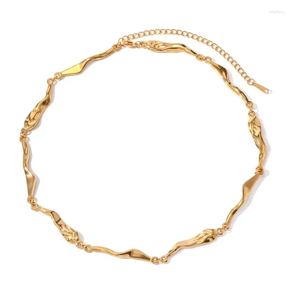 Choker ALLME Creative 18K Gold PVD-beschichteter Edelstahl Anti-Anlauf-Unregelmäßige Lave Breite, Flache Herribone-Halskette Für Frauen