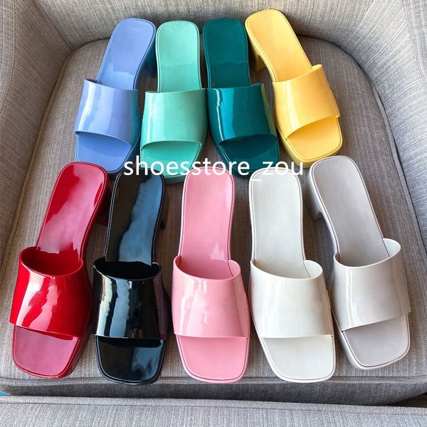 Jelly Sandal Terlik Topuk Kadınlar Lüks Terlik Yüksek Topuklu Candy Renkler Kauçuk Katı Moda Tatil Plajı Yaz Slip-On Leyüs Seksi Açık Ayakkabı Boyutu 35-42