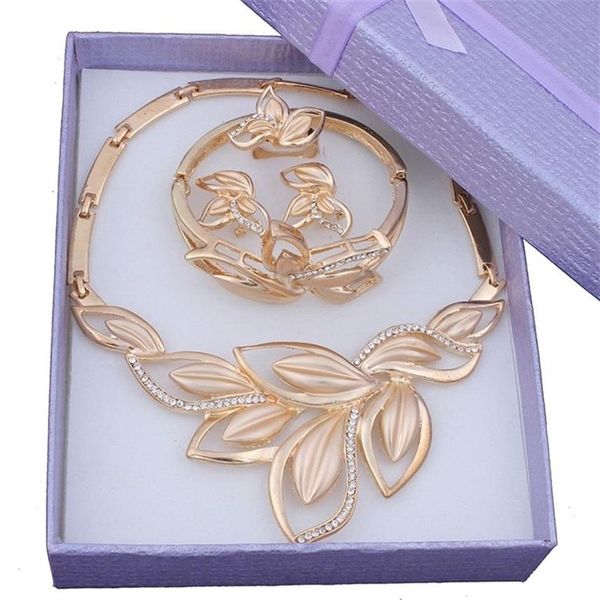 NUOVI gioielli con perline africane Set color oro trasparente cristallo austriaco da donna collana da sposa braccialetto orecchino anello 201222320Z