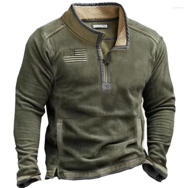 Felpe con cappuccio da uomo Giacca tattica in lana polare da esterno Tuta da caccia Cerniera calda Pullover decorativo Cappotto antivento Maglione da escursionismo