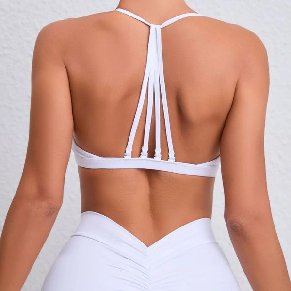 Yoga Outfit Minimal Sports Bra Backless Removível Mulheres Atléticas Bralettes Acolchoadas Criss Cross Under Wear Strappy Gym Crop Top Tanque Sexy