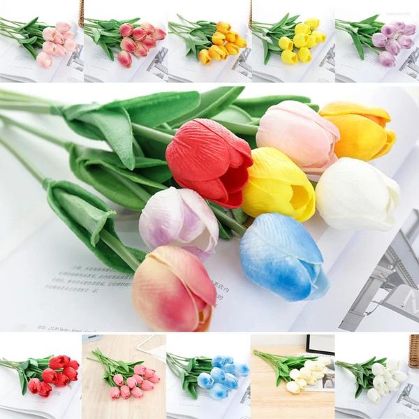 Flores decorativas 5 pçs simulação tulipa artificial casa drcoration natal chirsmas arte ornamento sala de casamento buquê decoração