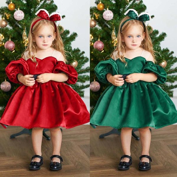 Vestidos da menina vestido de natal para meninas 1st criança criança festa do bebê vestido de princesa roupas formais verde santa anos traje batismo